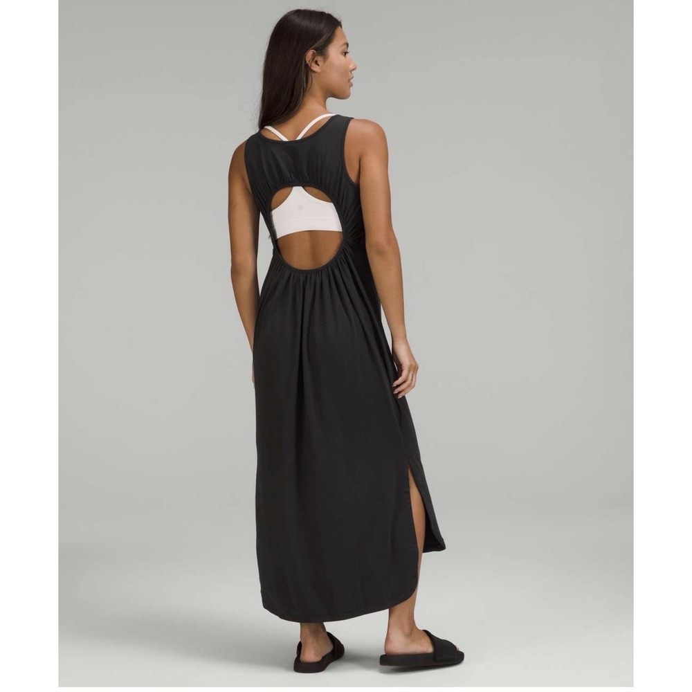 Lululemon Women's Pima Cotton Open Back Midi Dress Black Scoop Neck